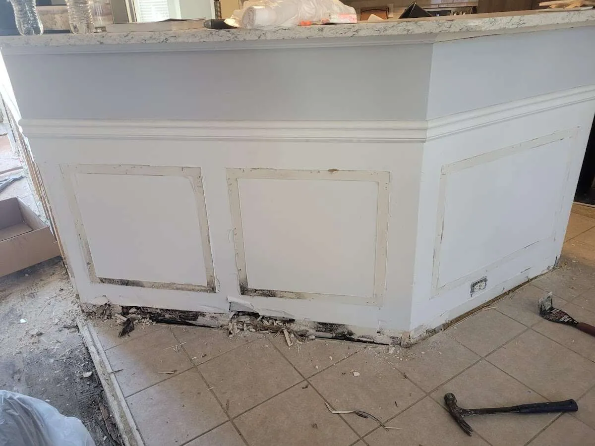 Water damage and mold on kitchen during Storm Damage Restoration in Cloverdale